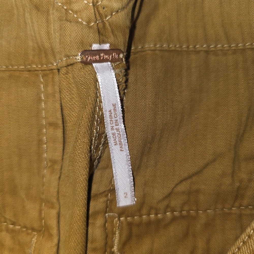 Free People Makai Crop Pants Womens 2 Mustard Yellow Cargo High Rise Button Fly - Picture 5 of 11